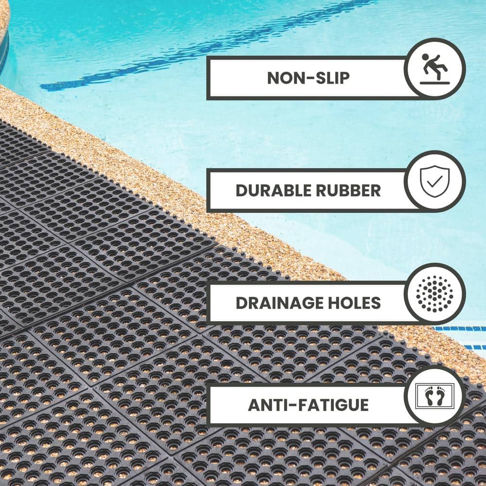 Black 36 x 36 Inch Interlocking Rubber Floor Mat 4-Pack