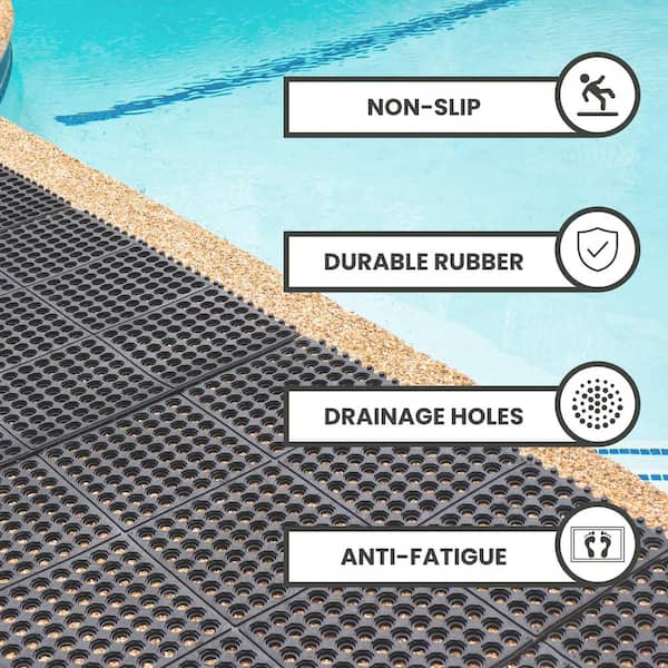 Non-Slip Rubber Drainage Mat, Anti-Fatigue Commercial Kitchen