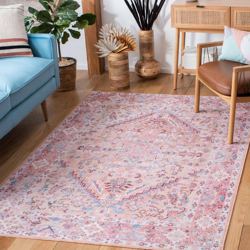 Beige and Pink Hand-Knotted Rectangular Area Rug 4' x 6'