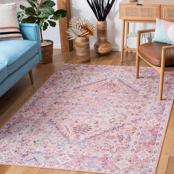 Serapi Beige/Pink 4 ft. x 6 ft. Machine Washable Floral Area Rug