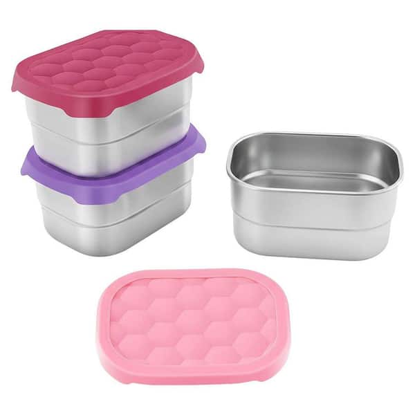 Reusable Stainless Steel 8 oz. Snack Containers Set with Silicone Leakproof Lids for Kids Food Storage 3-Pack