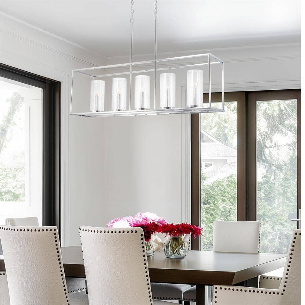 Keller 41'' Chrome Linear Island Light with Seeded Glass Shades