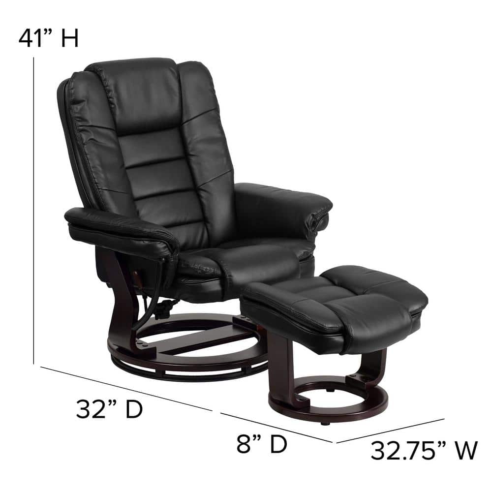 Black Faux Leather Swivel Recliner with Wood Base