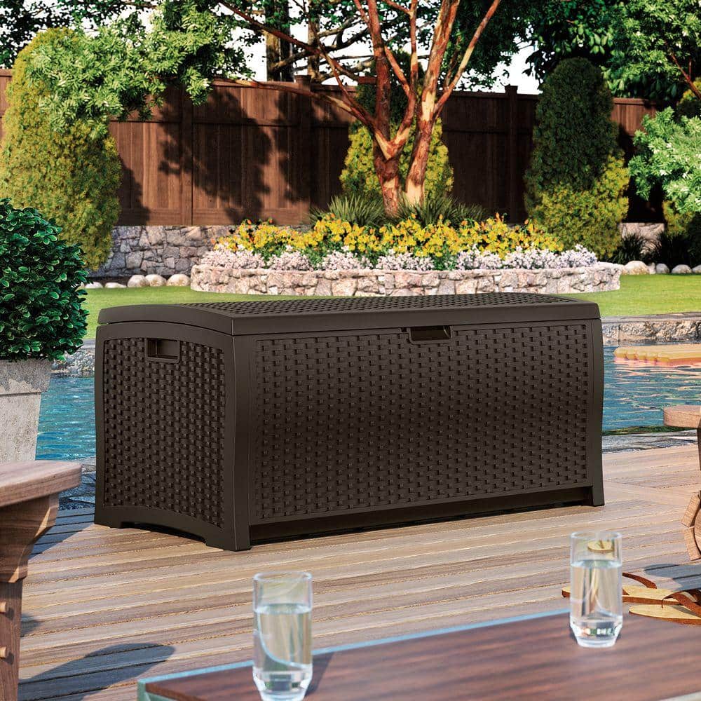 Mocha Brown Wicker-Style Resin 73 Gallon Lockable Deck Box