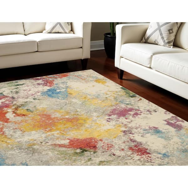7 ft. x 10 ft. White Abstract Power Loom Area Rug