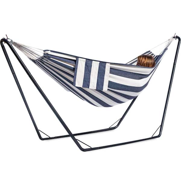 Phewnyzo 110 in. x 31 in. x 40 in. Hammock with Stand for Outside Comfortable Pillow and Convenient Side Pocket Outdoor 450 lbs