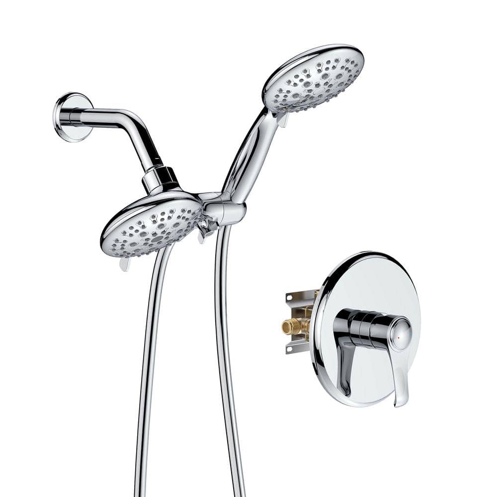 UPIKER 6Spray Patterns with 1.8 GPM 4 in. Tub Wall Mount Dual Shower Heads in Chrome (Valve
