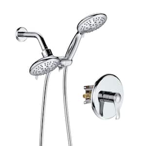 6-Spray Patterns with 1.8 GPM 4 in. Tub Wall Mount Dual Shower Heads in Chrome (Valve Included)