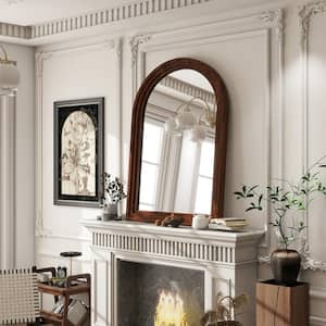 30 in. W x 40 in. H Arched Classic Brown Wooden Framed Bathroom Vanity Mirror Wall Mirror