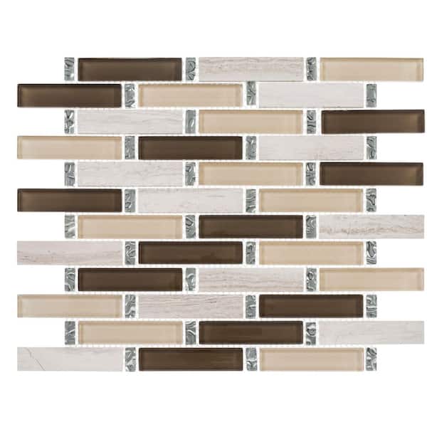 Saga Epic Tan/Brown/Gray 5 in. x 6.5 in. Rectangle Smooth Glass and Stone Mosaic Tile Sample
