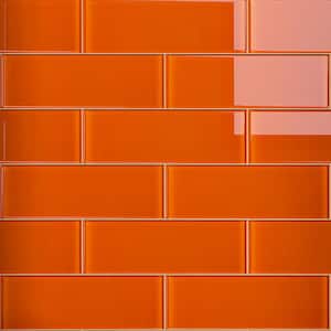 Crystile Fire Orange 4 in. X 12 in. Glossy Glass Subway Tile (10 sq. ft./Case)