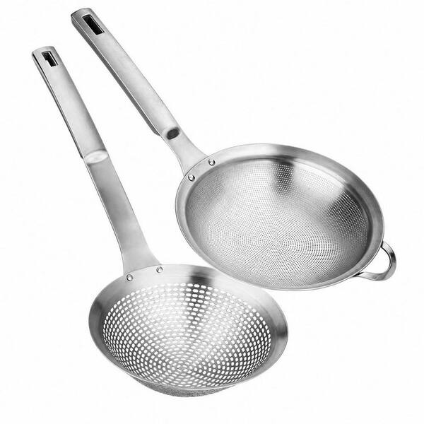 Fine Mesh Stainless Steel Slotted Colander Frying Spoon Set with Handle for Kitchen Cooking and Filter Food Residues