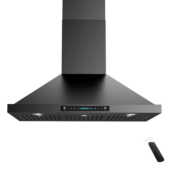 36 in. 900 CFM Convertible Wall Mount Downdraft System in Black Stainless Steel with Gesture Touch and Remote Control