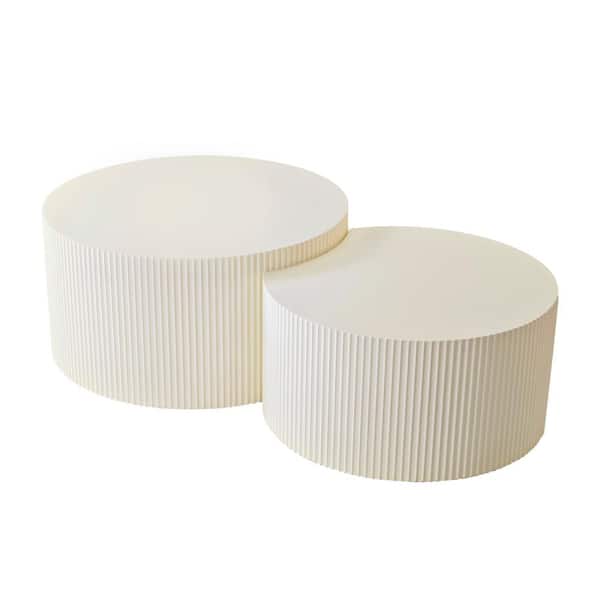 Sudzendf Beige MDF Round Outdoor Side Table 2-Piece