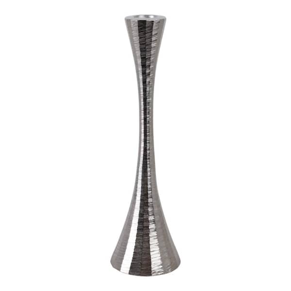 Liv & Skye Silver 10 in. Metal Taper Candle Holder with Etched Silhouette