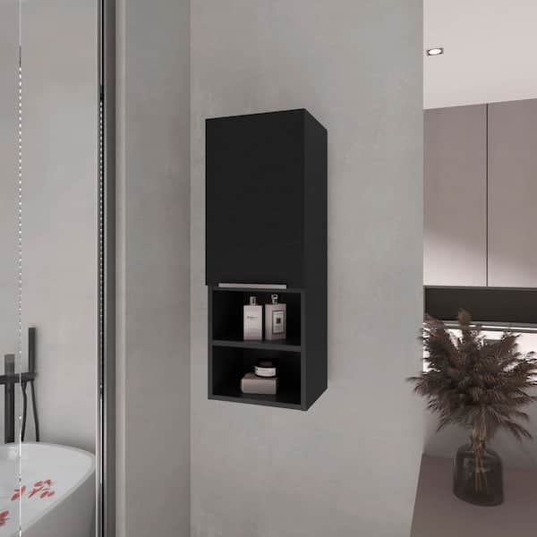 YSQCAR 11.8 in. W x 32 in. H Rectangular Black MDF Surface Mount Medicine Cabinet without Mirror with 4 Shelves