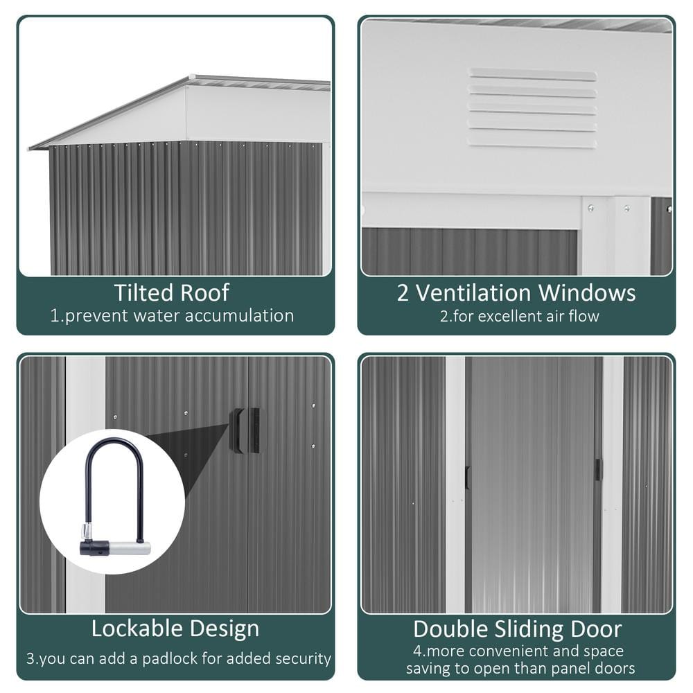 8' x 4' Black and White Metal Outdoor Storage Shed with Windows