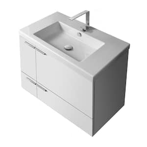 New Space 31 in. W x 17.7 in. D x 23.8 in. H Bathroom Vanity in Glossy White with Ceramic Vanity Top and Basin in White