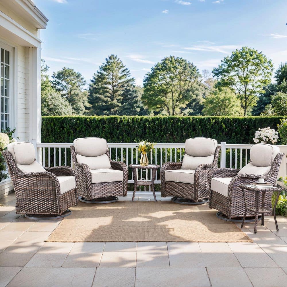 NovaSwivel 6-Piece Brown Wicker Patio Conversation Set Outdoor Swivel Glider Chair with 6 in. Thick Beige Cushions price history on PriceWatchPro