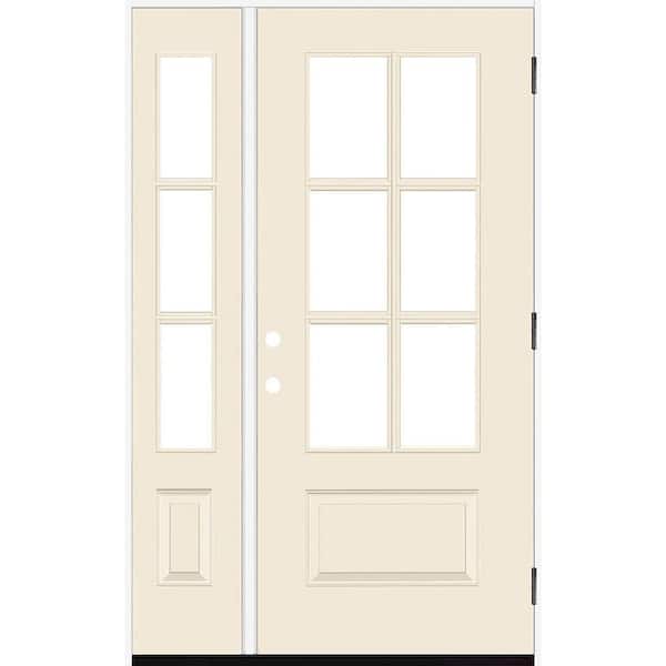Steves & Sons Legacy 49 in. x 80 in. 3/4-6Lite Clear Glass LHOS Primed Linen Finish Fiberglass Prehung Front Door w/10in.SL