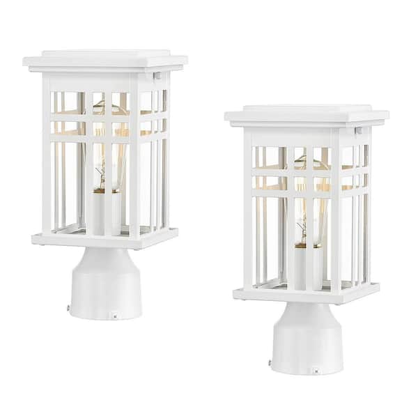 JAZAVA 1-Light White Aluminum Hardwired Outdoor Weather Resistant Post Light Set with No Bulbs Included (2-Pack)