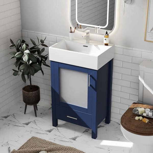 tunuo 20.28 in. W Bathroom Vanity with White Ceramic Sink and Ample Storage in Blue