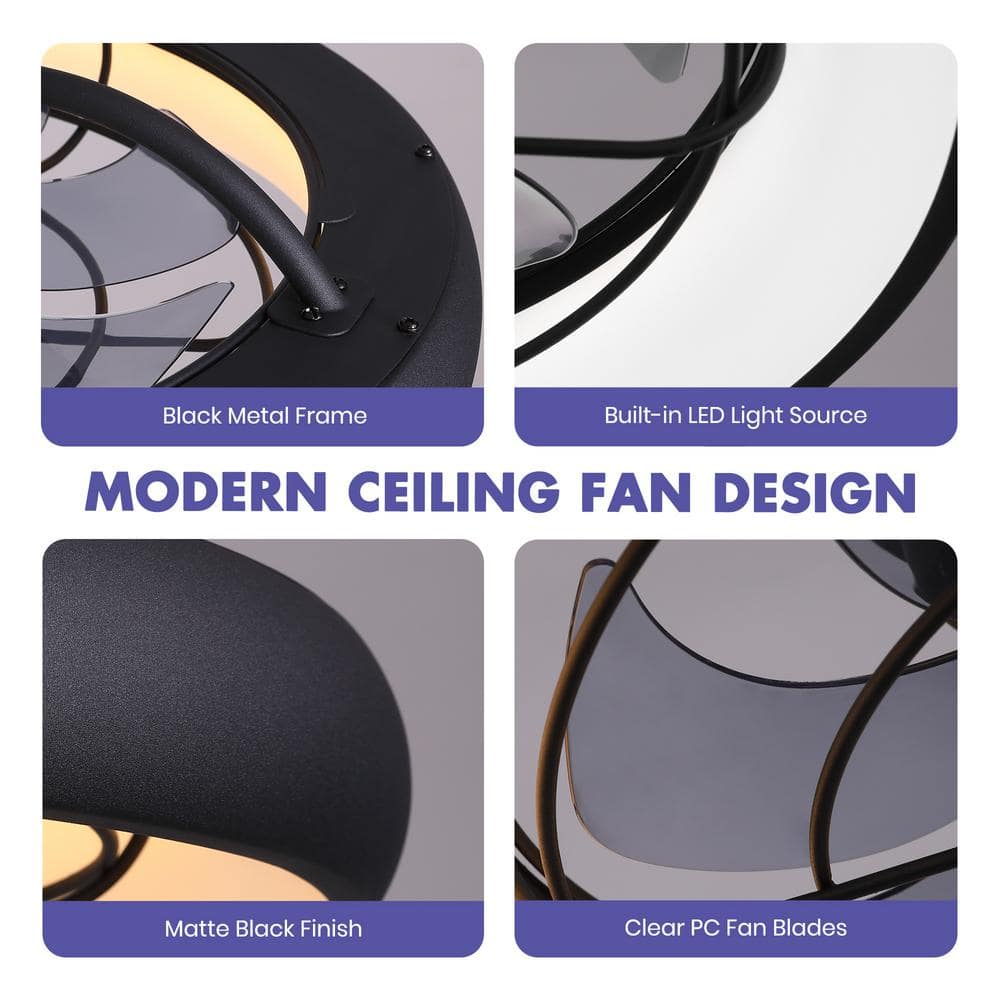 20'' Black Low Profile Ceiling Fan with LED Light and Remote