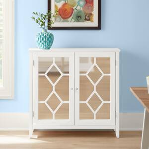 Brisa Bright White Accent Cabinet with Double Mirrored Doors