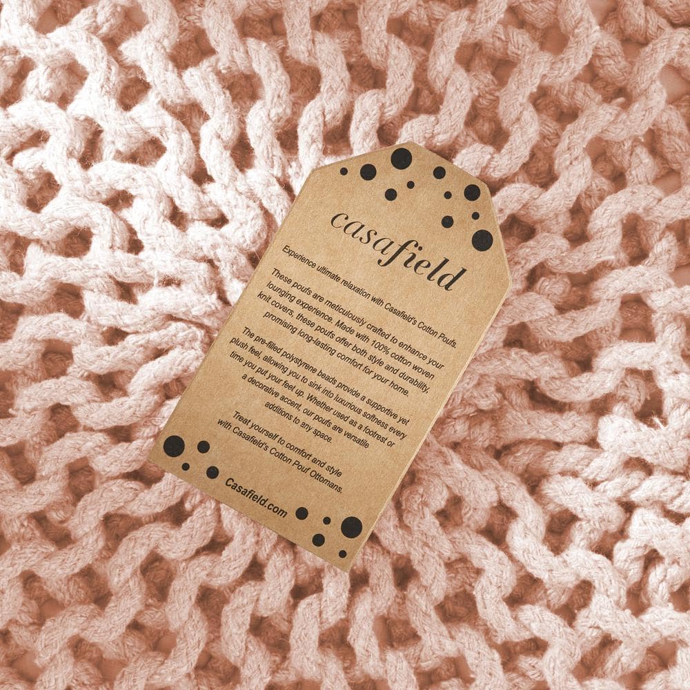 Light Pink Cotton Knit Round Pouf Ottoman