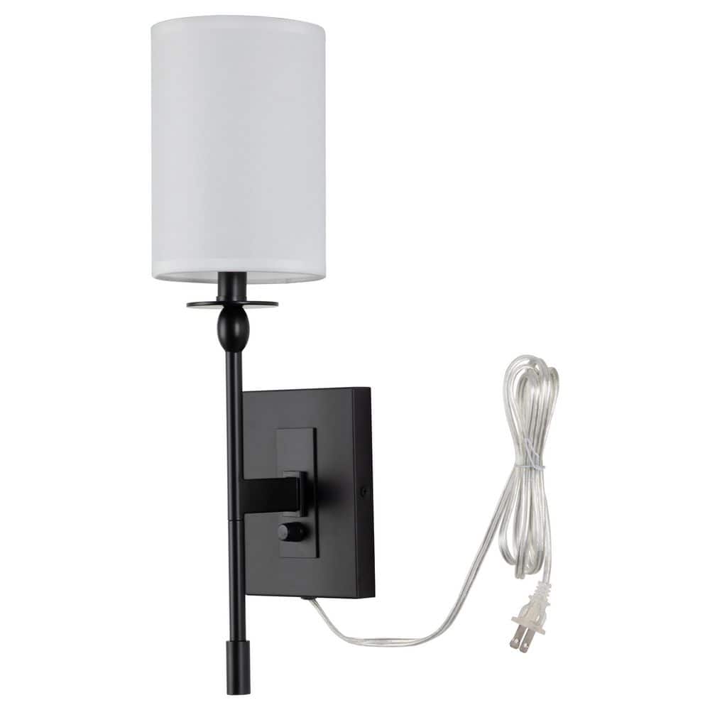 Black Metal Wall Sconce with White Fabric Shade