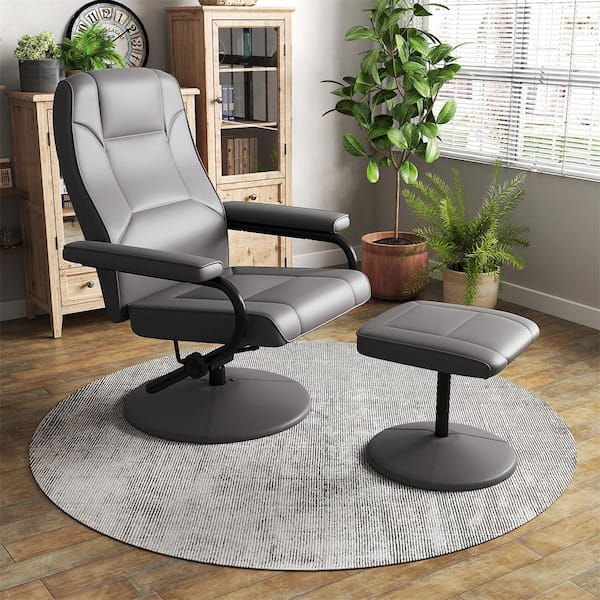 Grey leather chair and ottoman discount