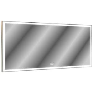 32 in. x 72 in. Rectangular Framed Bathroom Mirror Wall Mount with 3 LED light-color - Full Body Mirror in Sliver