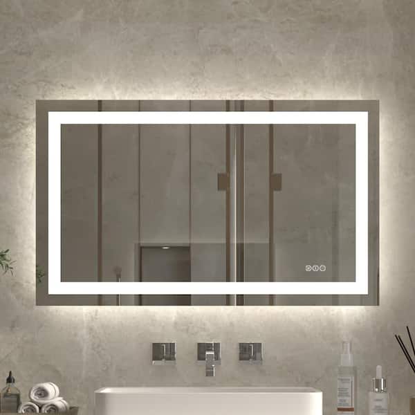 ExBrite 36 in. W x 30 in. H Rectangular Frameless Anti-Fog Wall Mount Bathroom Vanity Mirror in Silver