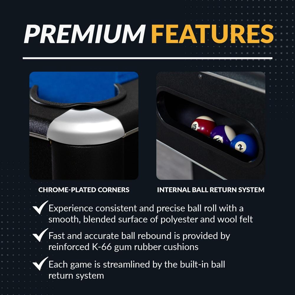 Hustler 8' Black Pool Table with Blue Felt and Ball Return