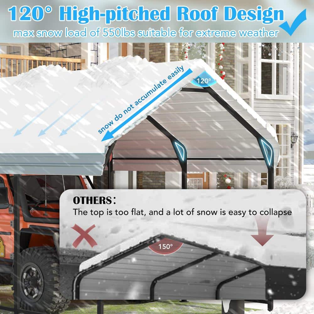 Gray 10' x 20' Heavy Duty Metal Carport with Peak Roof