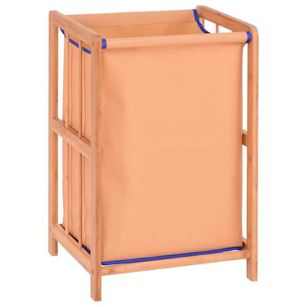 Costway Natural Bamboo Frame Laundry Hamper Durable Cloth Bag Clothes Storage Basket