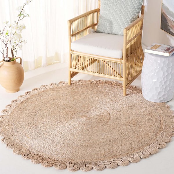 Natural Fiber Beige Doormat 3 ft. x 3 ft. Woven Border Round Area Rug