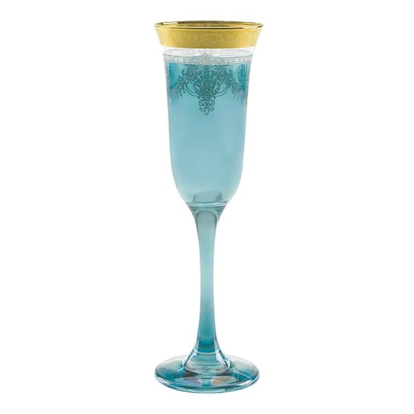 Lorren Home Trends Blue Flutes with Gold Band (Set of 6)