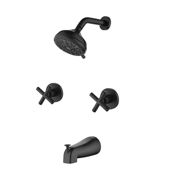 Rain 2-Handle 10-Spray Tub Shower Faucet 1.8 GPM with Pressure Balance in Black (Valve Included)