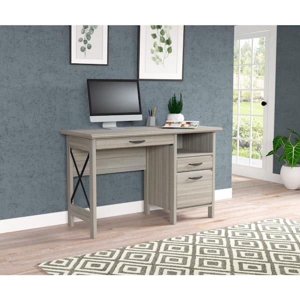 Inval 47W Computer Desk With X Frame, Smoke Oak