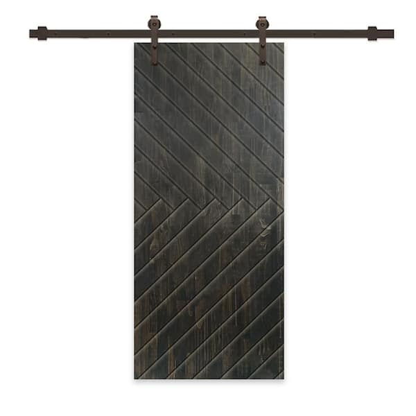 CALHOME 24 in. x 80 in. Charcoal Black Stained Pine Wood Modern Interior Sliding Barn Door with Hardware Kit