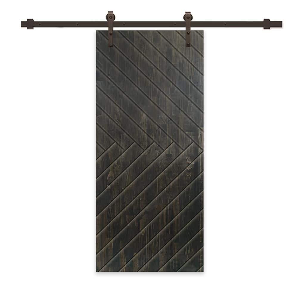 30 in. x 96 in. Charcoal Black Stained Pine Wood Modern Interior Sliding Barn Door with Hardware Kit price history on PriceWatchPro