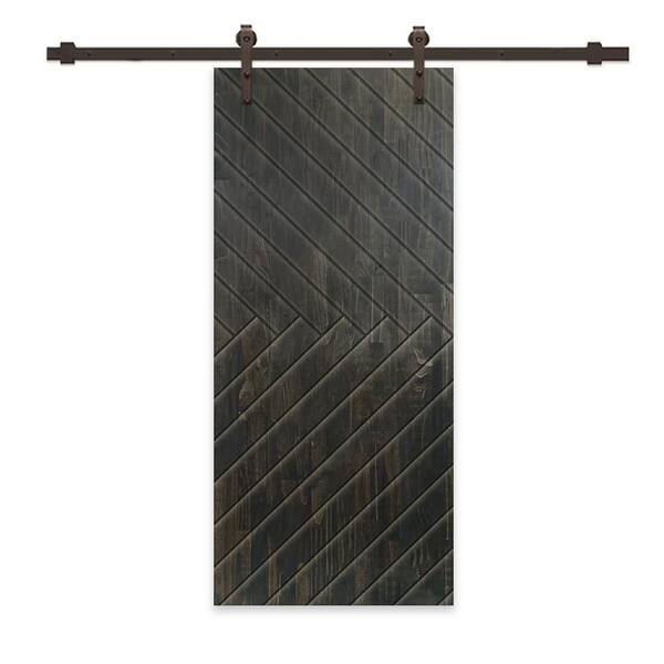 CALHOME 42 in. x 96 in. Charcoal Black Stained Pine Wood Modern Interior Sliding Barn Door with Hardware Kit