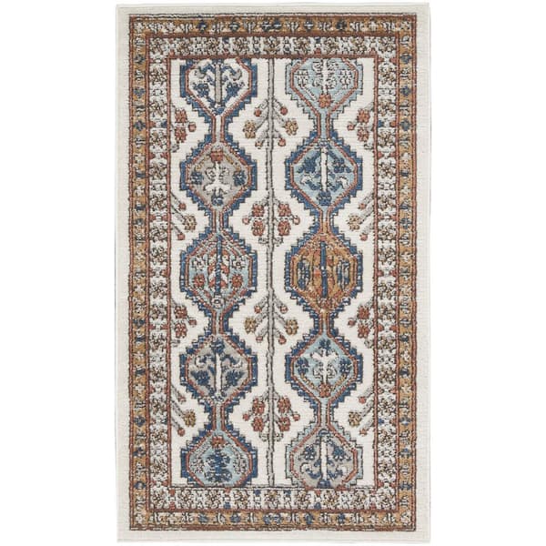 Nourison Concerto Ivory/Multi doormat 2 ft. x 4 ft. Border Contemporary Kitchen Area Rug