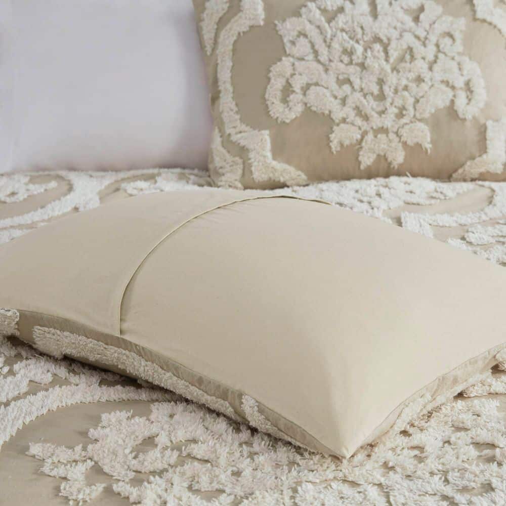 Viola Taupe Full/Queen Cotton Chenille Damask Duvet Set