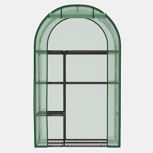 38.4 in. W x 17.3 in. D x 62.6 in. H Iron Frame and Clear PE Cover Portable 4-Tier Mini Greenhouse with Roll-Up Door