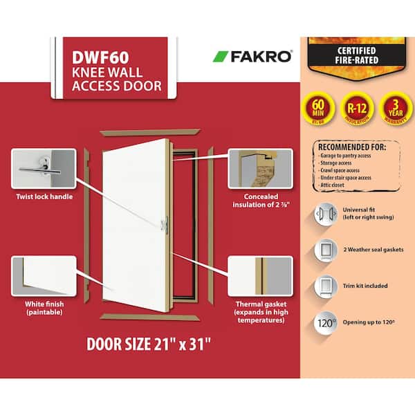 Fakro DWF60 Wall Hatch 21 in. x 31 in. Wood Fire Rated Insulated