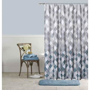 Printed Waffle 70 in. x 72 in. 13-Piece Shower Curtain Set in Mosaic