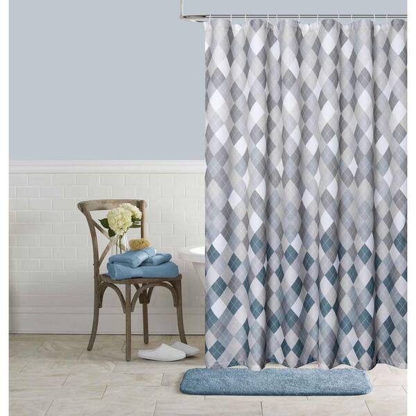 Dainty Home Printed Waffle 70 in. x 72 in. 13-Piece Shower Curtain Set in Mosaic