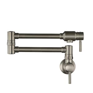 1.8 GPM Wall Mounted Mount Pot Filler Kitchen Faucet with Folding Stretchable Double Joint Swing Arms in Brushed Nickel